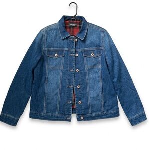 Parasuco Jeans Denim Jacket Red Black Plaid Lined Double Fleece lining Size L